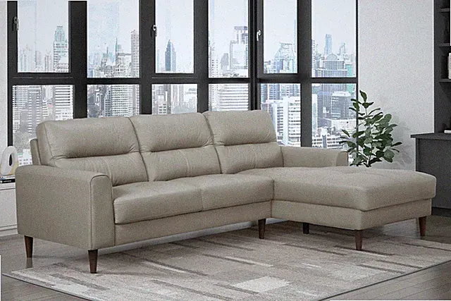 Modern Living Room 2-Piece Sectional Sofa Chaise Black Top Grain Leather Uphol