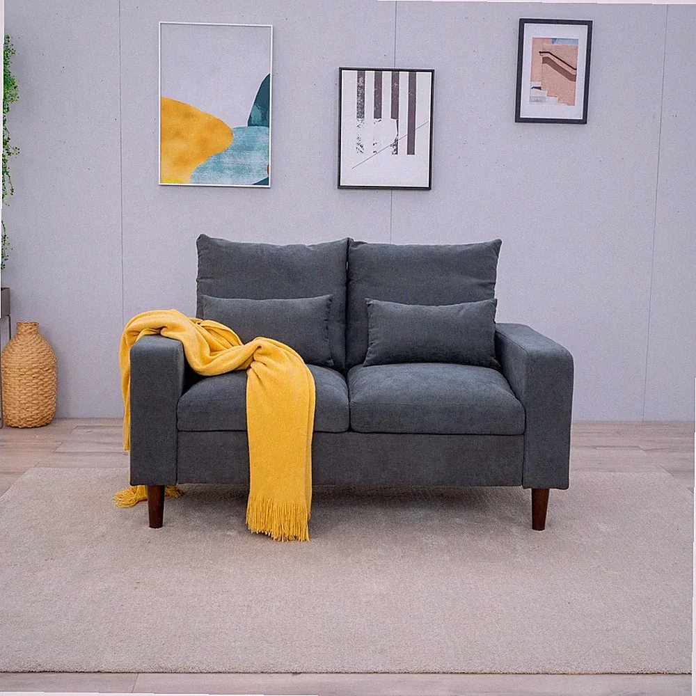Modern Loveseat Sofa 2 Seater Sofa Couch Set for Small Space Living Room (Grey)