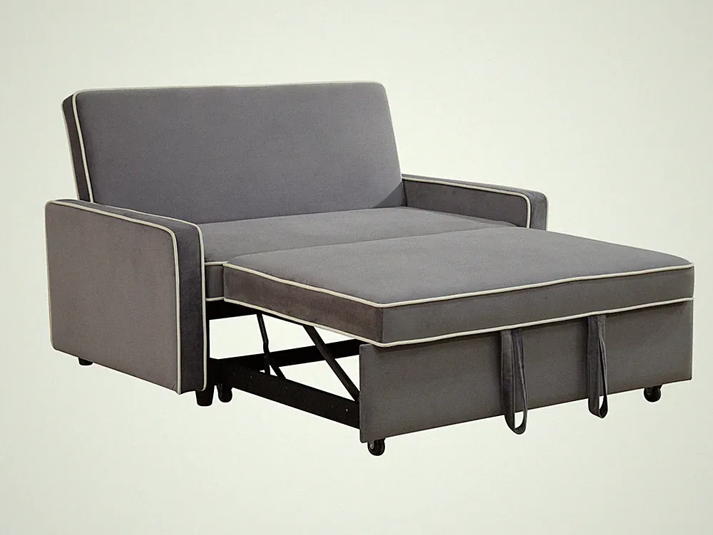 Modern Loveseat Velvet Futon Sofa Bed Gray 3-in-1 Pull-Out Convertible Couch