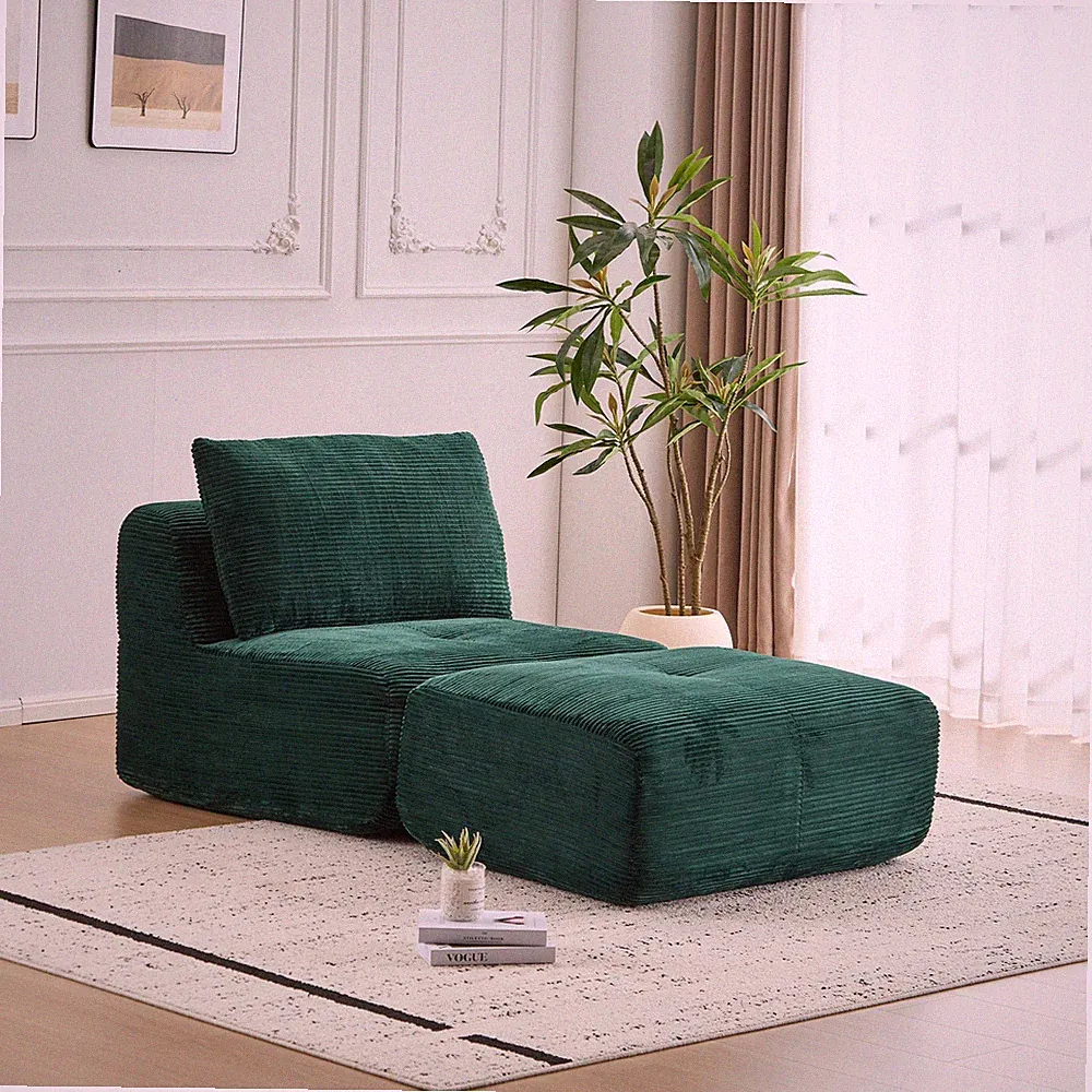 Modern Memory Foam Modular Sectional Sofa with Ottoman, Green