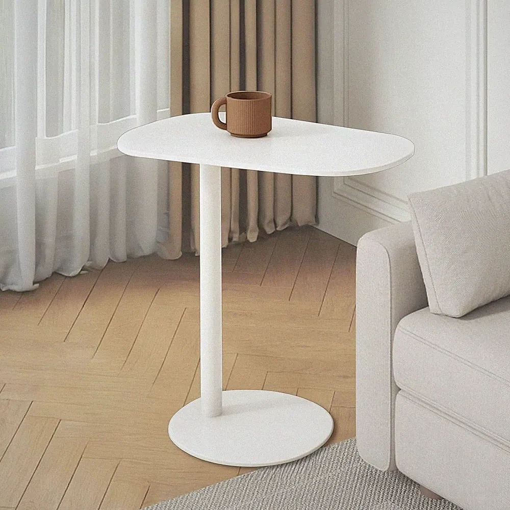 Modern Metal C Shaped Side Table for Sofa/Bed - Slim White Snack Tray