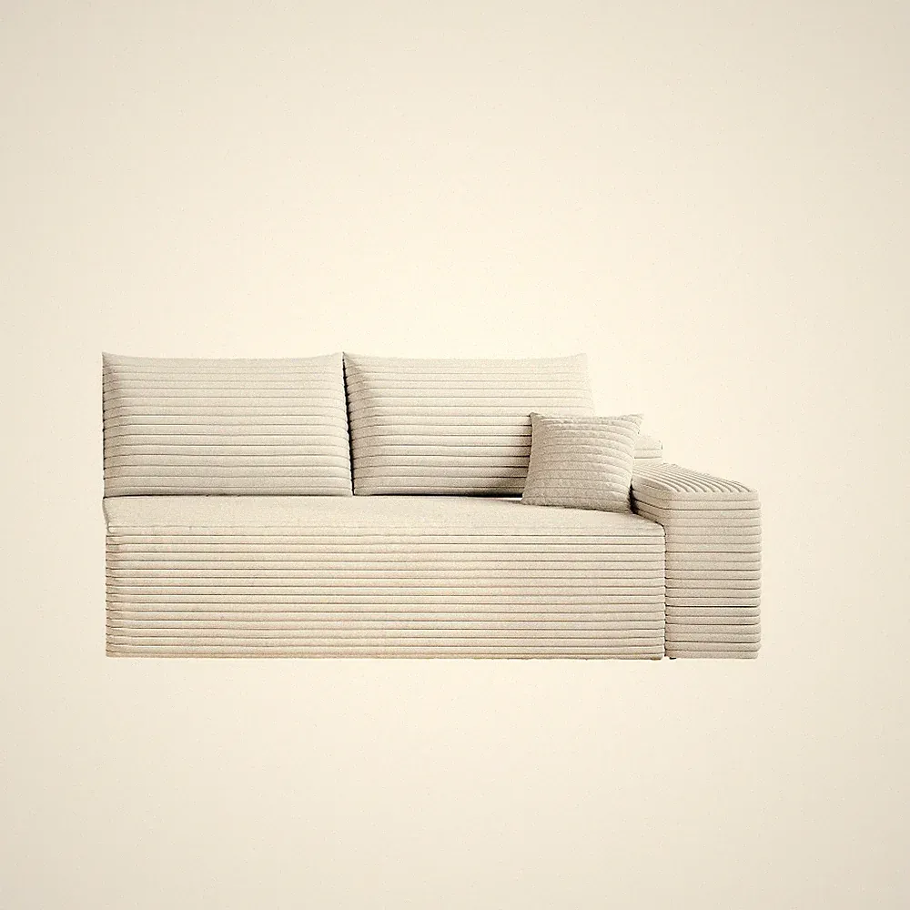 Modern Minimalist 2 Seater Sectional Sofa White Corduroy Upholstered