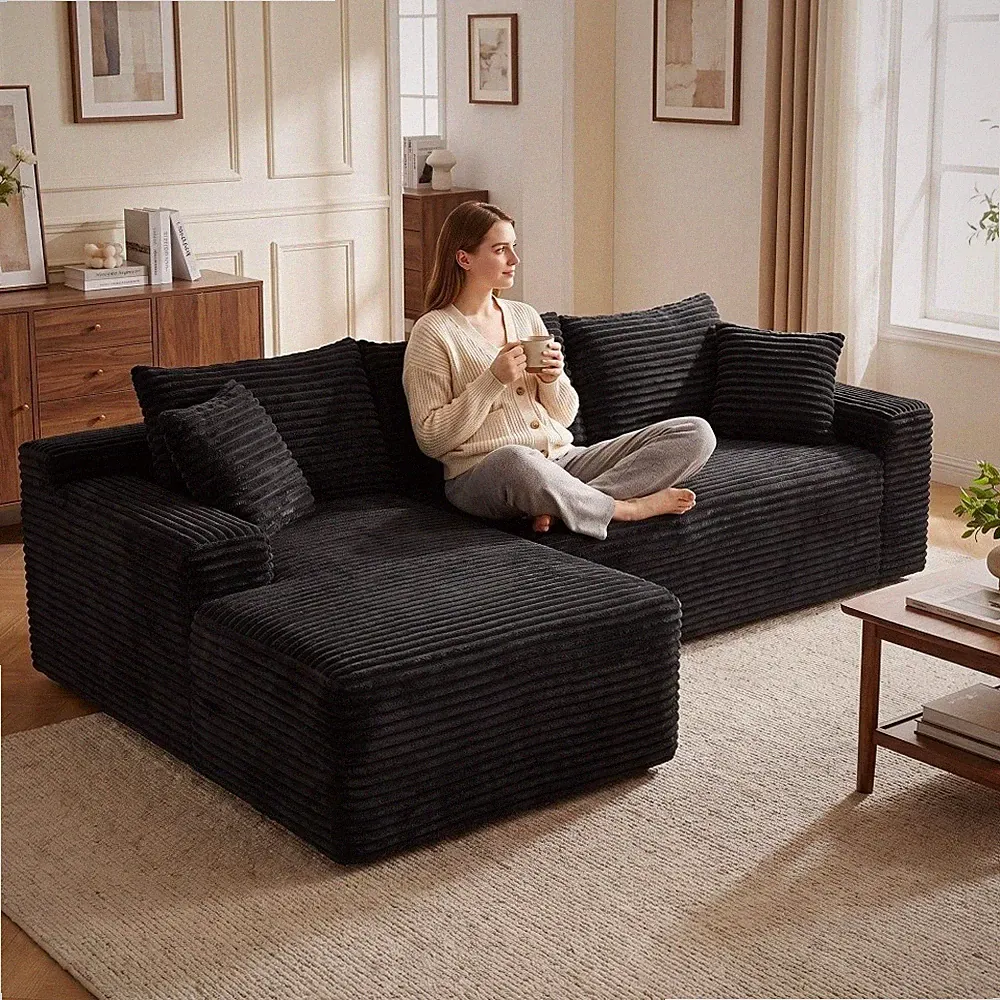 Modern Minimalist 94.5" Cloud Modular Sectional Sofa Couch with L-Shape Chaise