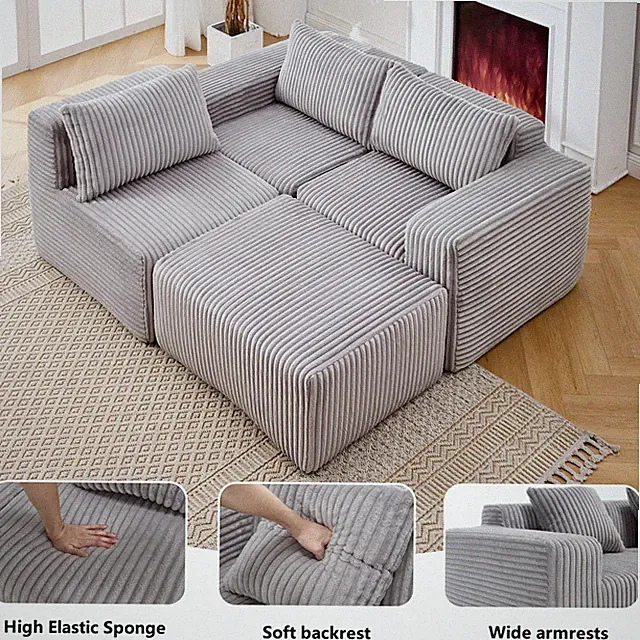 Modern Minimalist Modular Sectional Sofa, L-Shape Upholstered Cloud Couch wit