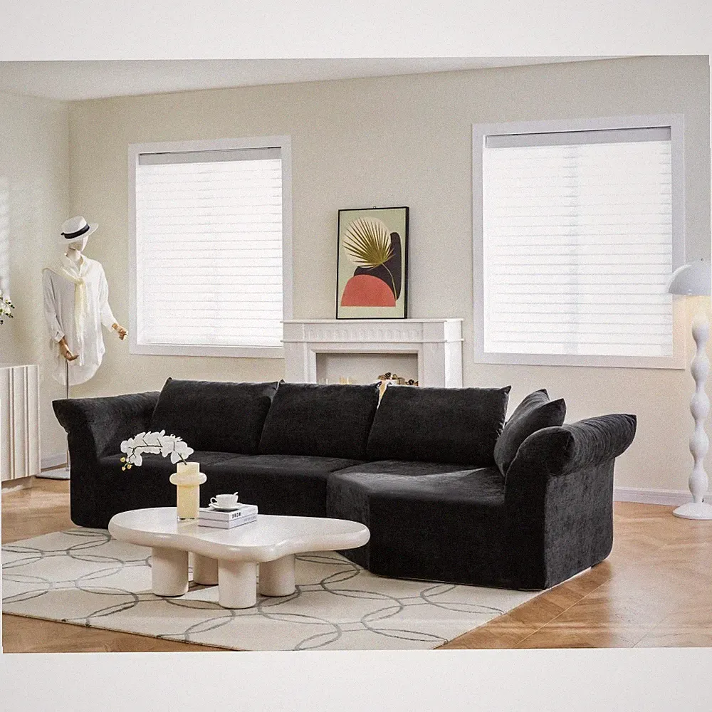 Modern Minimalist Modular Sectional Sofa,Right Arm,Wide Armrests & Throw Pillows