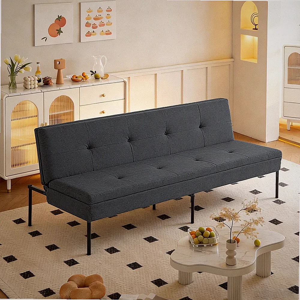 Modern Minimalist Polyester Futon Sofa Bed Gray Adjustable Backrest 5-Position