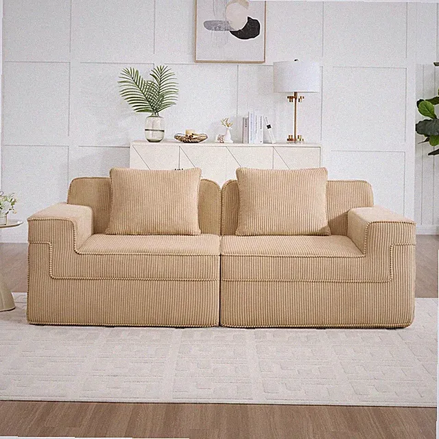Modern Modular 2-Seat Loveseat Sofa with Pillows, No Assembly, Camel Color