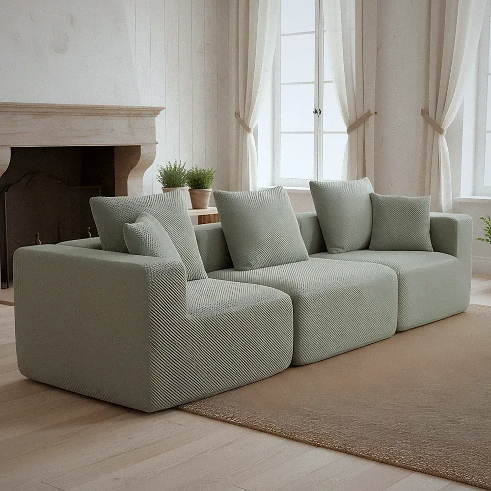 Modern Modular 3 Seat Sectional Sofa All-Foam Deep-Seat Couch for Small Spaces