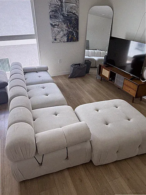 Modern Modular Cloud Sectional Couch + Ottoman (Cream/Off-White)