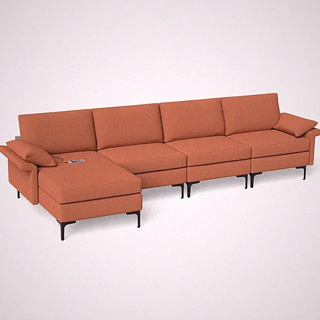 Modern Modular L-shaped Sectional Sofa w/ 4 USB Ports & Metal Legs Rust Red