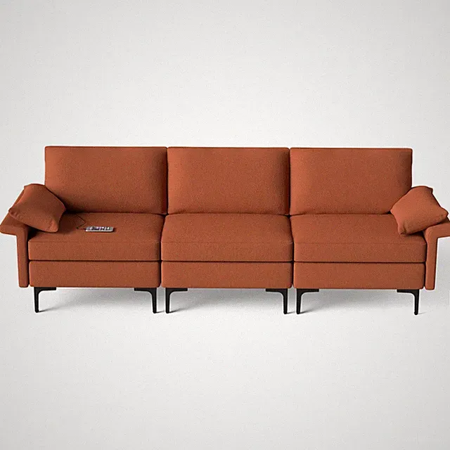 Modern Modular Loveseat 3-Seat Sofa Couch w/Socket USB Ports&Metal Legs Rust Red