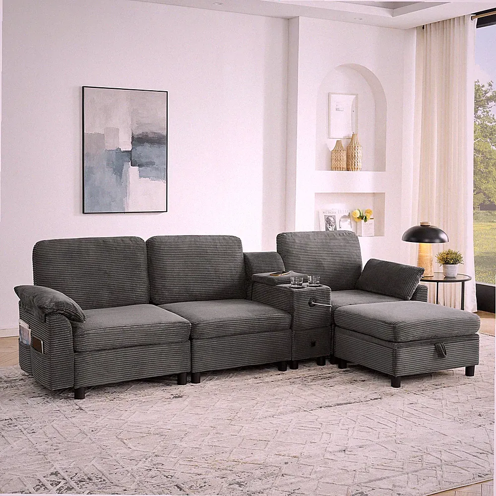 Modern Modular Sectional L Sofa w/All-in-one Storage Design,Side Storage Armre
