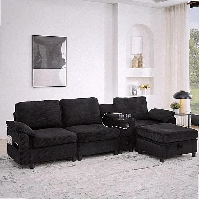 Modern Modular Sectional L Sofa w/All-in-one Storage Design,Side Storage Armres