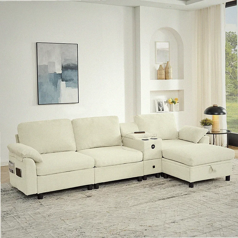 Modern Modular Sectional L Sofa w/All-in-one Storage Design,Side Storage Armrest