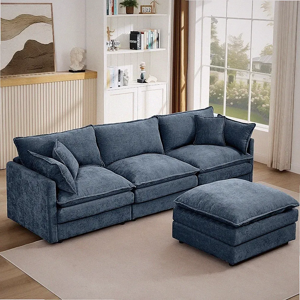 Modern Modular Sectional Sofa, 102 Inch L Shaped Couch Set for Living Room Blue