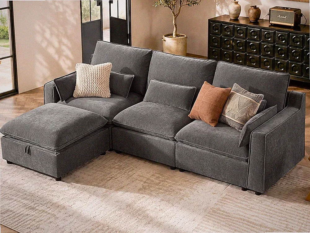 Modern Modular Sectional Sofa,103" L Shape Minimalist Couch with Storage Ottoman