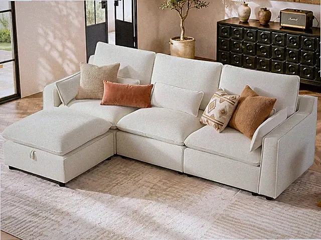 Modern Modular Sectional Sofa,103" L Shape Minimalist Couch with Storage Ottoman