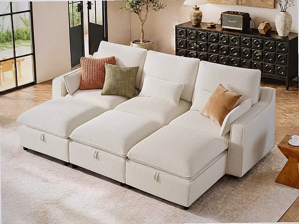 Modern Modular Sectional Sofa,103" Sleeper Sofa Bed Minimalist Couch with Storag