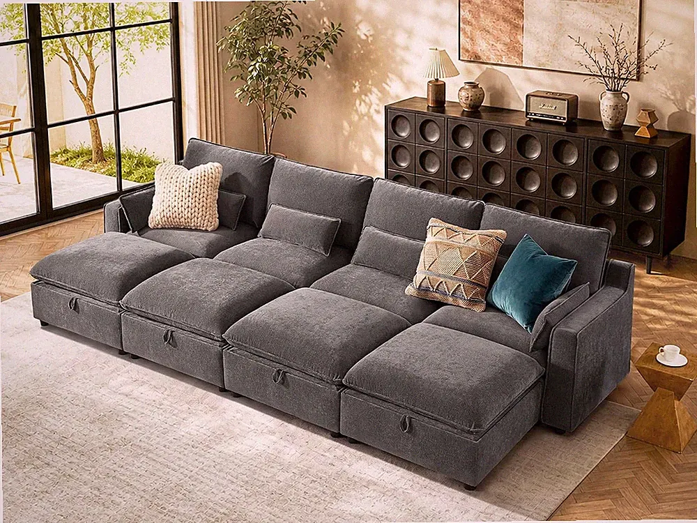 Modern Modular Sectional Sofa,134" Sleeper Sofa Bed Sectional Cloud Couch with S