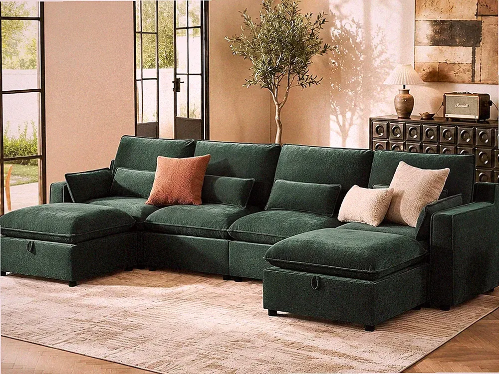 Modern Modular Sectional Sofa,134" U Shape Sectional Cloud Couch with Storage Ot
