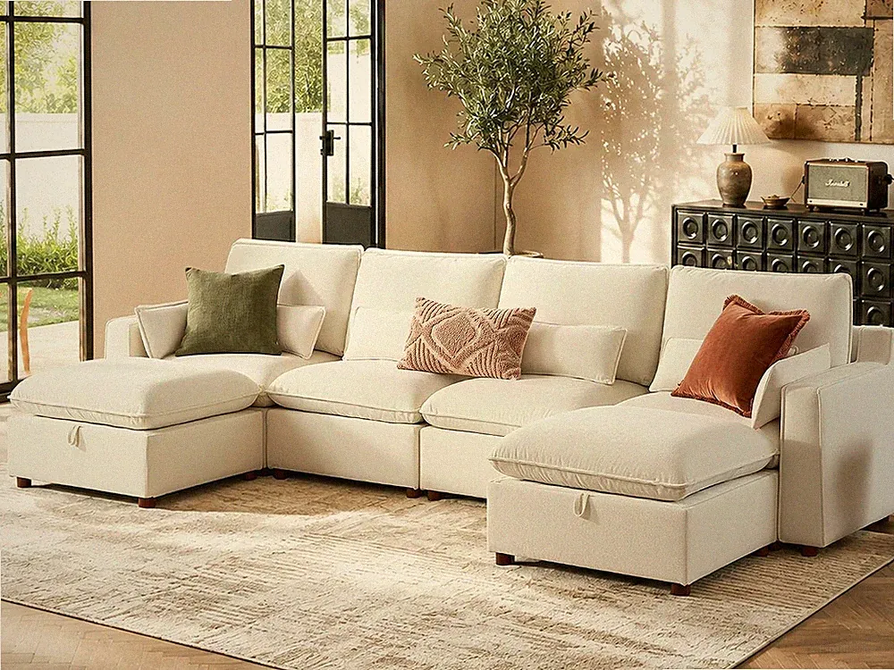 Modern Modular Sectional Sofa,134" U Shape Sectional Cloud Couch with Storage Ot