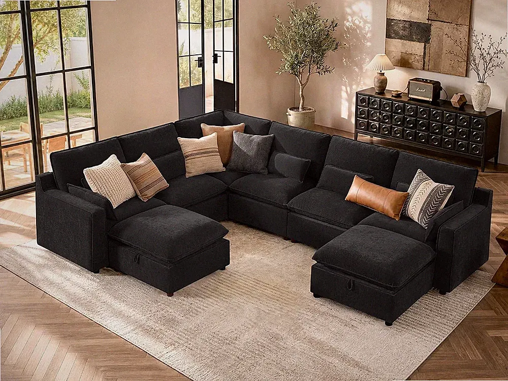 Modern Modular Sectional Sofa,137" V Shape Sectional Cloud Couch with Storage Ot