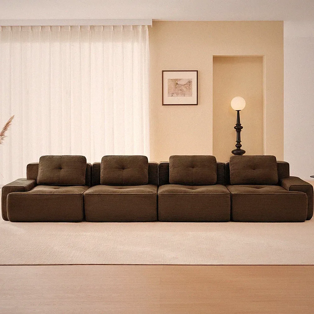 Modern Modular Sectional Sofa, Corduroy, 4-Seat Deep Couch, Tufted, Brown