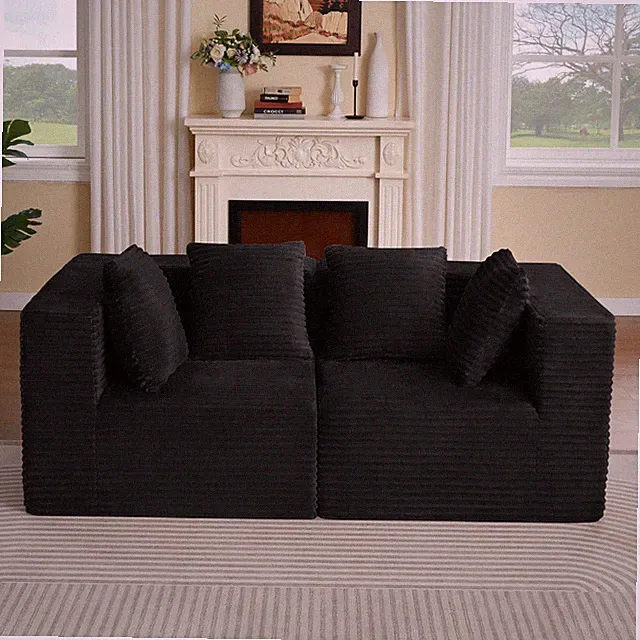 Modern Modular Sectional Sofa, Corduroy, Black, 2-Seat, No Assembly