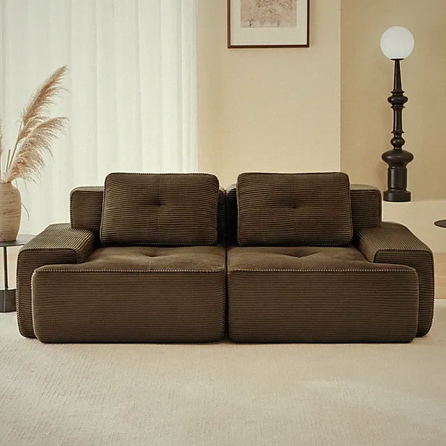 Modern Modular Sectional Sofa Corduroy Fabric Upholstered 2-Seater Couch, Brown