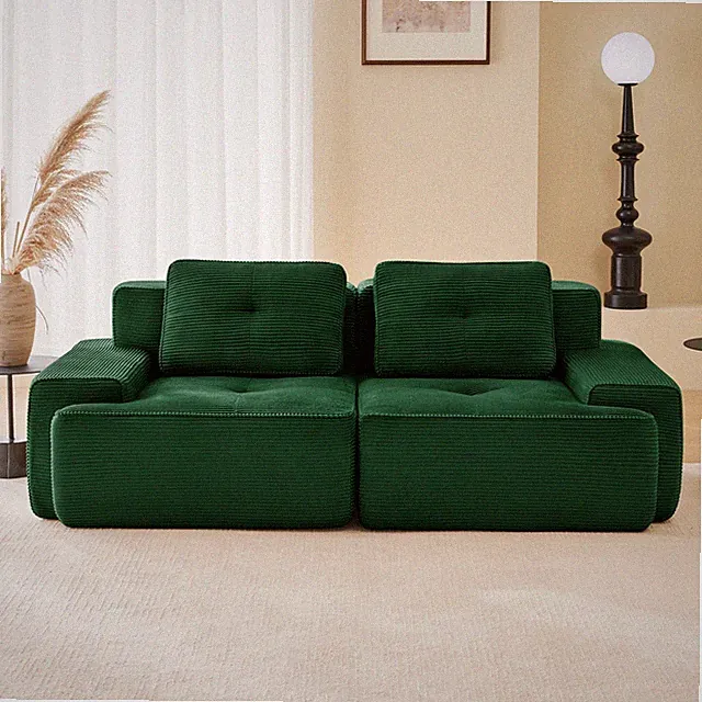 Modern Modular Sectional Sofa Corduroy Fabric Upholstered 2-Seater Couch, Green