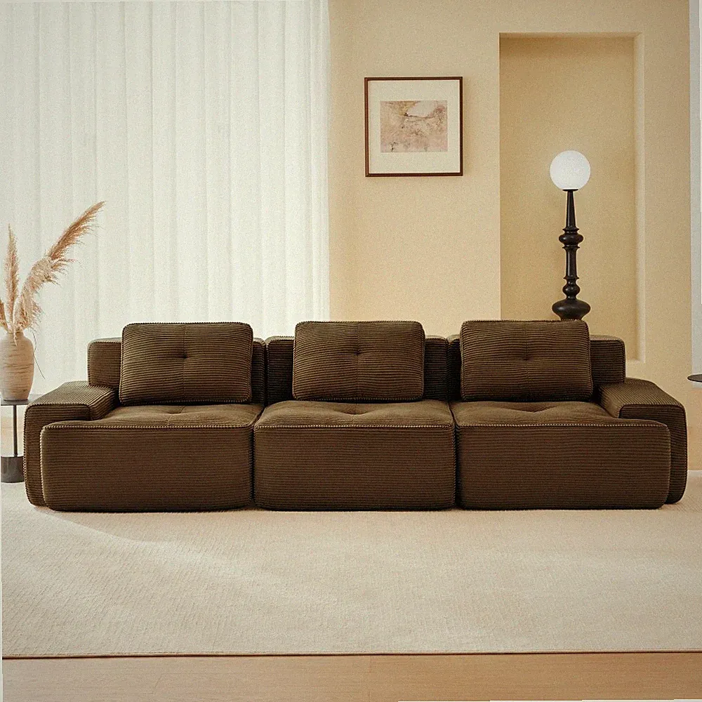 Modern Modular Sectional Sofa, Corduroy, No Assembly, Oversized 3-Seater, Brown
