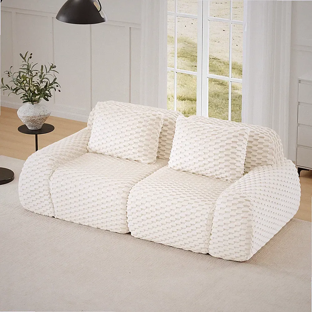 Modern Modular Sectional Sofa, Flannelette Fabric, Cream, 82"