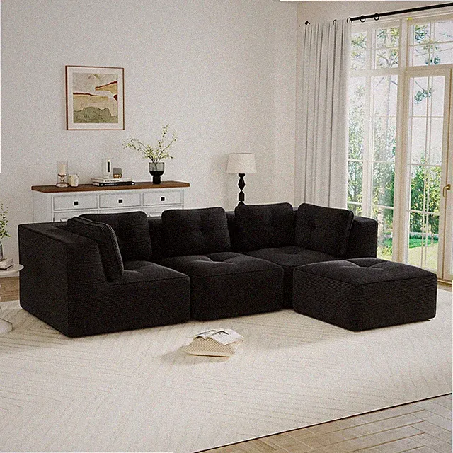 Modern Modular Sectional Sofa for Living Room, Corduroy Fabric, 3-Seater Couch