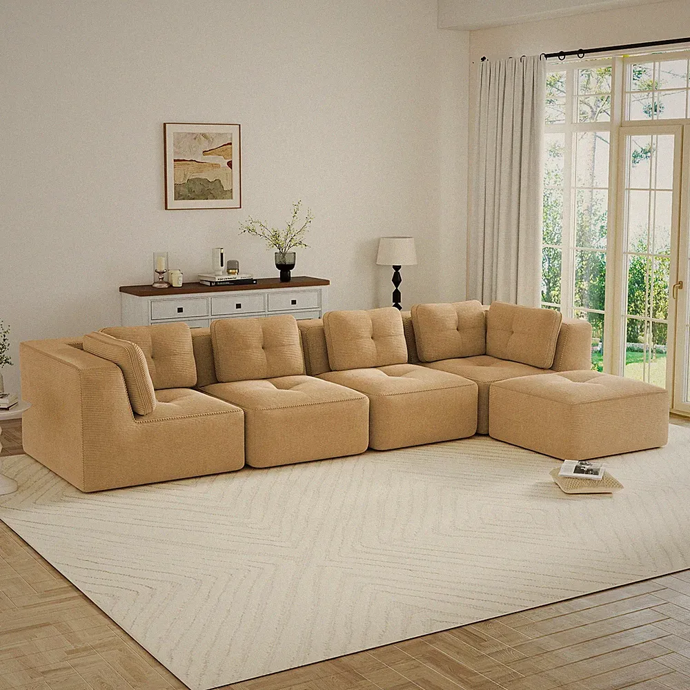 Modern Modular Sectional Sofa for Living Room, Corduroy Fabric, 4-Seater Couch