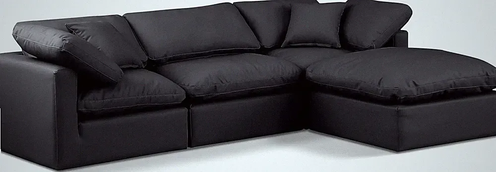 Modern Modular Sectional Sofa in Soft Black Vegan Leather - 105" W x 70" D