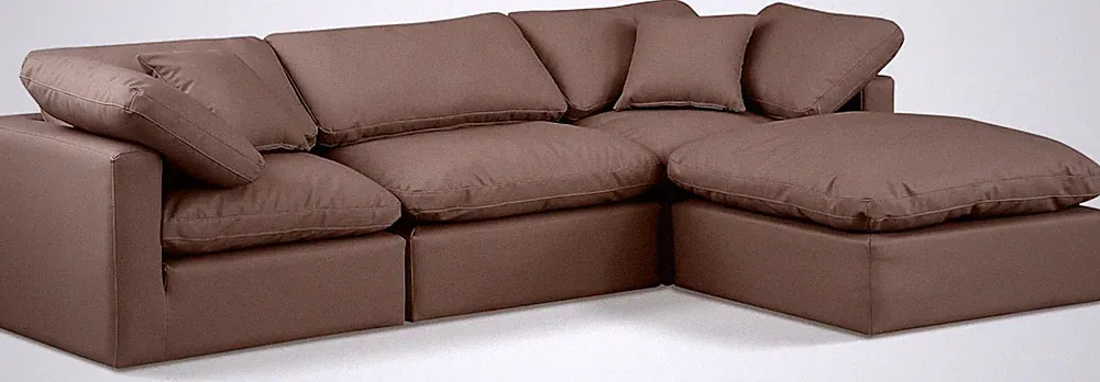 Modern Modular Sectional Sofa in Soft Brown Vegan Leather - 105" W x 70" D