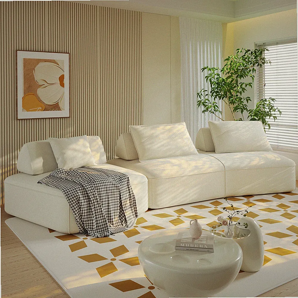 Modern Modular Sectional Sofa Set Chenille Upholstered Beige 139"