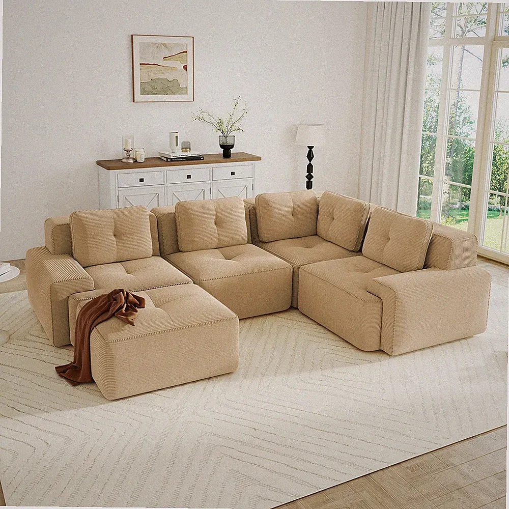 Modern Modular Sectional Sofa with 4-Seater,V Shaped Corner Couch,Corduroy