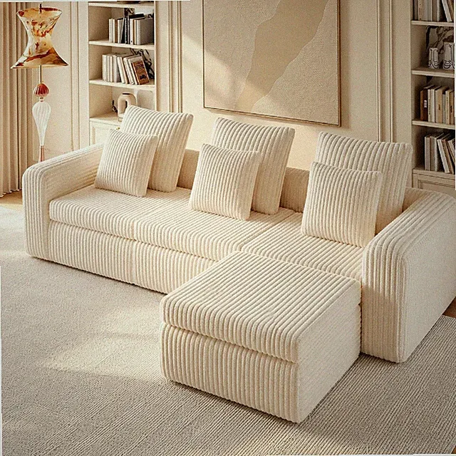 Modern Modular Sectional Sofa with Chaise - Beige Deep Seat Couch