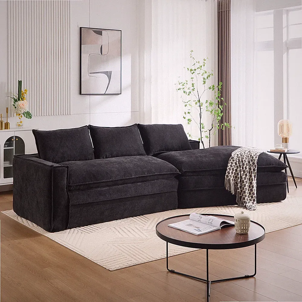 Modern Modular Sectional Sofa with Chaise, Black, 3-Seat