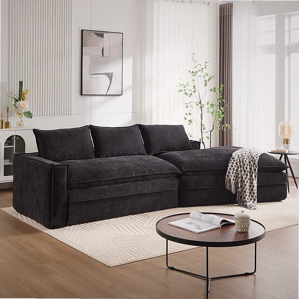 Modern Modular Sectional Sofa with Right Chaise, Black, 3 Seat