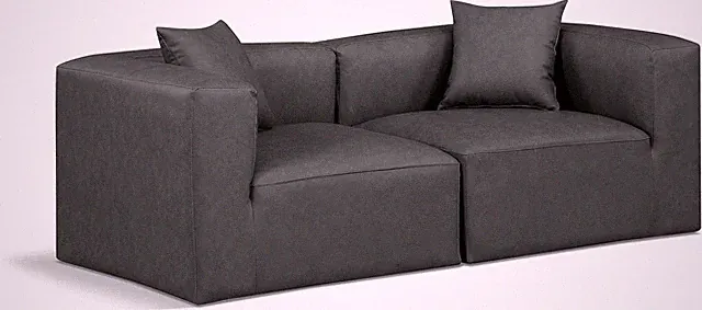 Modern Modular Sofa Cube Collection in Soft Charcoal Grey Vegan Leather