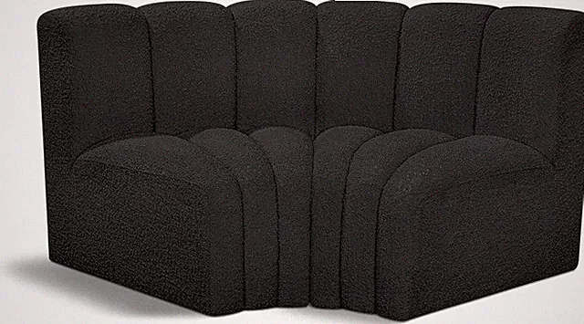 Modern Modular Sofa in Black Boucle with Deep Channel Tufting, 60" W