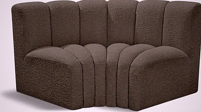 Modern Modular Sofa in Rich Brown Boucle with Deep Channel Tufting, 60" W