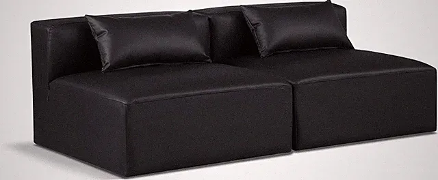 Modern Modular Sofa in Soft Black Vegan Leather - Cube Collection 72" W