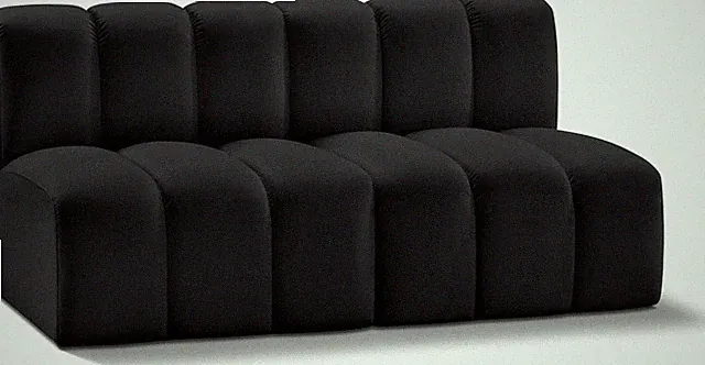 Modern Modular Sofa in Soft Black Vegan Leather with Deep Tufting, 60" W