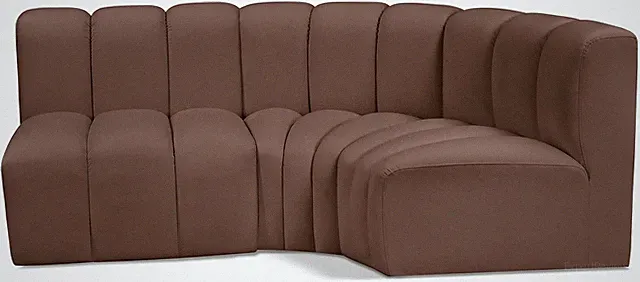 Modern Modular Sofa in Soft Brown Vegan Leather with Deep Tufting