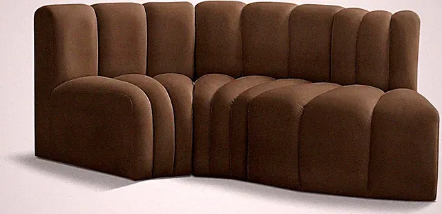 Modern Modular Sofa in Soft Brown Velvet with Deep Channel Tufting