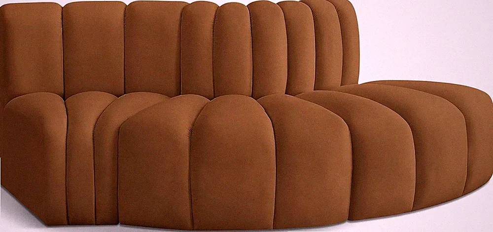 Modern Modular Sofa in Soft Saddle Velvet with Deep Channel Tufting
