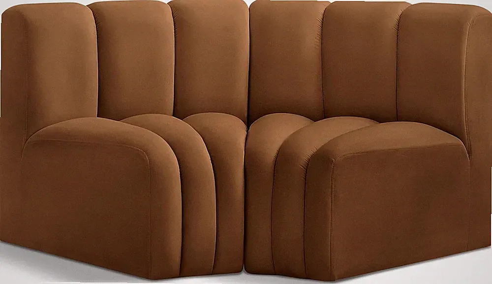 Modern Modular Sofa in Soft Saddle Velvet with Deep Channel Tufting